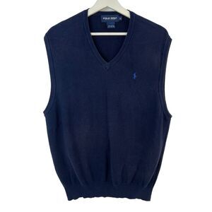 Vintage Polo Golf Size XL Sweater Vest Ralph Lauren Blue Cotton Knit V-Neck